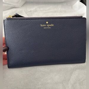 NWOT Kate Spade Midnight Blue Mulberry Street Leather Clutch/Wallet